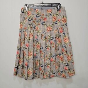 Brooks Brothers Houndstooth Skirt 4 Floral Embroidered‎ Pleated Retro Academia